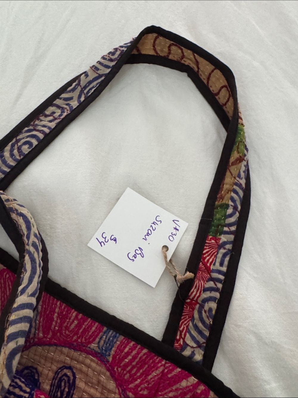 Caravan Bohemian Boutique Boho Floral Embroidered Tote Bag in Brown and Teal - Picture 5 of 11